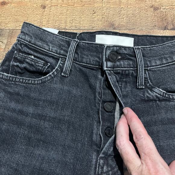 MOTHER Superior The Tomcat Hidden Button Fly Crop Straight Leg Jeans Black Sz 24 - Picture 7 of 8